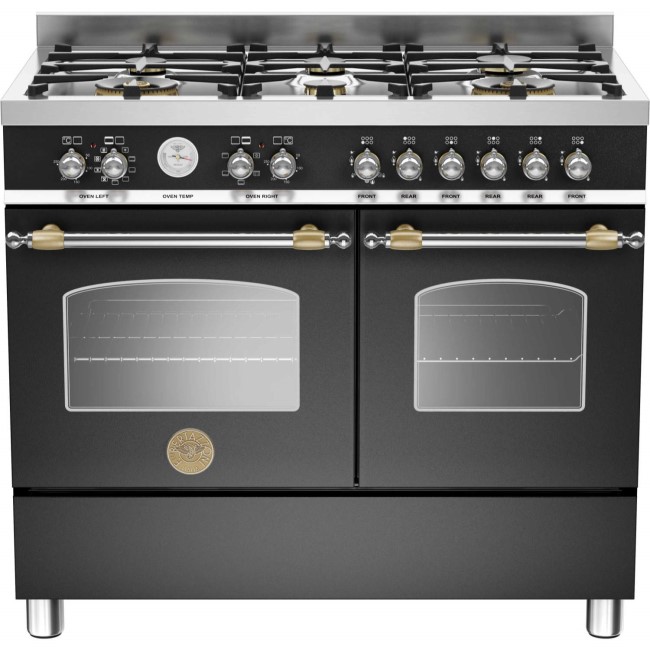 Bertazzoni HER100-6-MFE-D-NET Heritage Series 100cm Dual Fuel Range Cooker With A Double Oven-Matt Black
