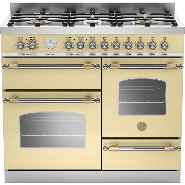 Bertazzoni HER100-6-MFE-T-CRT Heritage Series 100cm Dual Fuel Range Cooker With A Triple Oven-Matt Cream