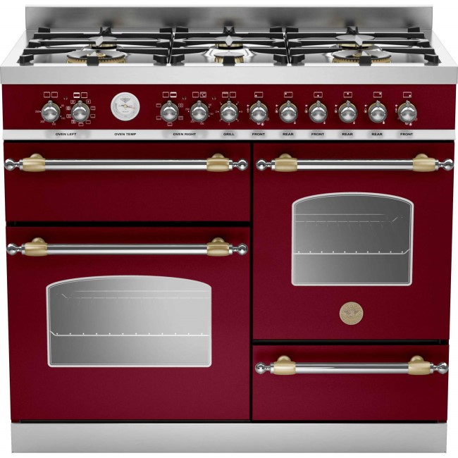 Bertazzoni HER100-6-MFE-T-VIT Heritage Series 100cm Dual Fuel Range Cooker With A triple Oven-Burgundy