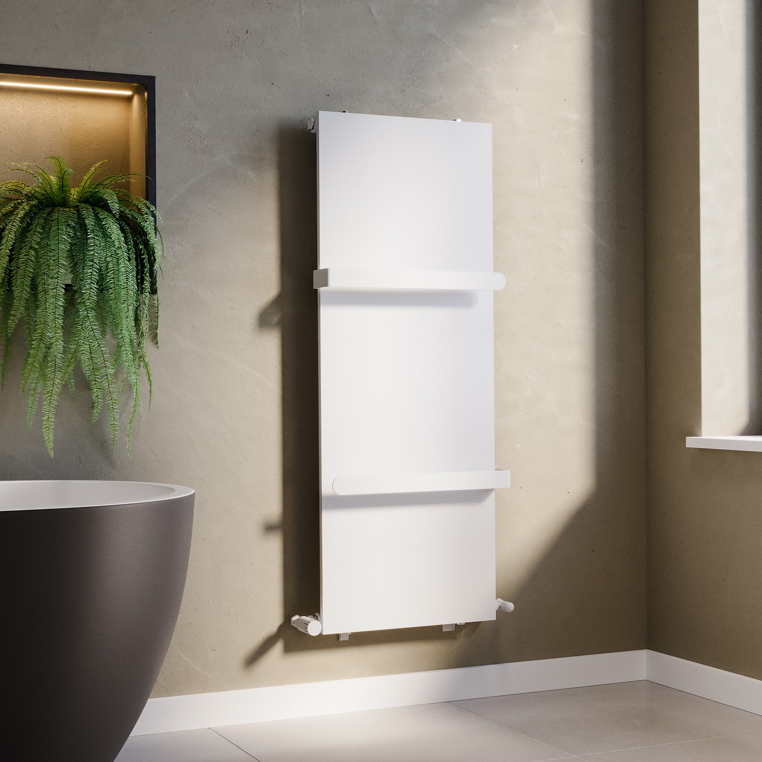 White Vertical Panel Radiator with Towel Bars 1220 x 452mm - Hesperia