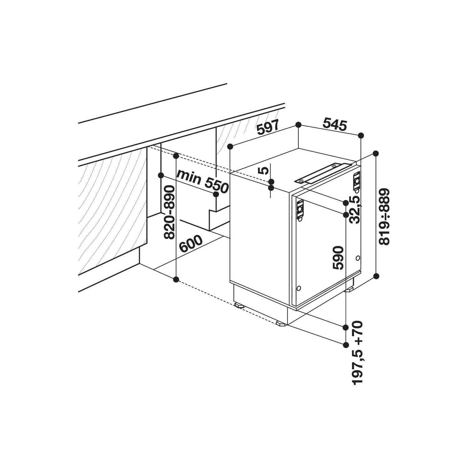 under counter integrated fridge dimensions