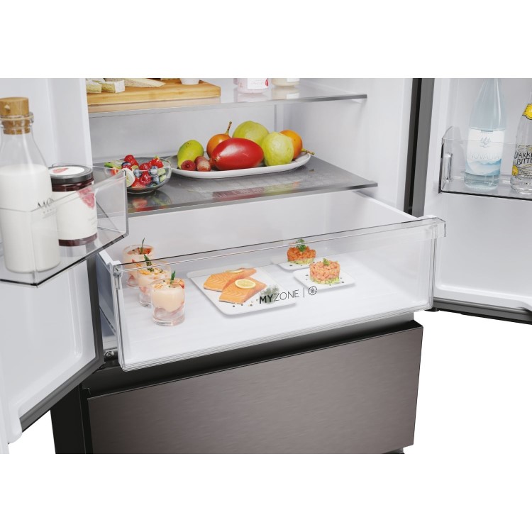 Haier FD 70 Series 3 402 Litre French Style American Fridge Freezer - Dark Inox