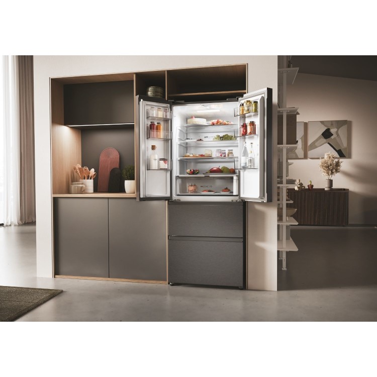 Haier FD 70 Series 3 402 Litre French Style American Fridge Freezer - Dark Inox