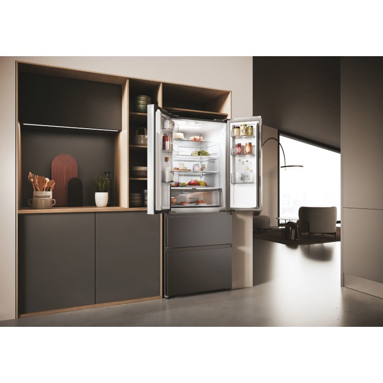 Haier FD 70 Series 3 402 Litre French Style American Fridge Freezer - Dark Inox