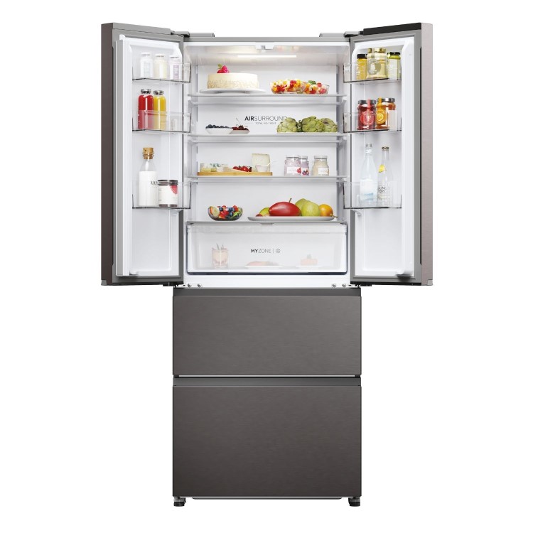 Haier FD 70 Series 3 402 Litre French Style American Fridge Freezer - Dark Inox