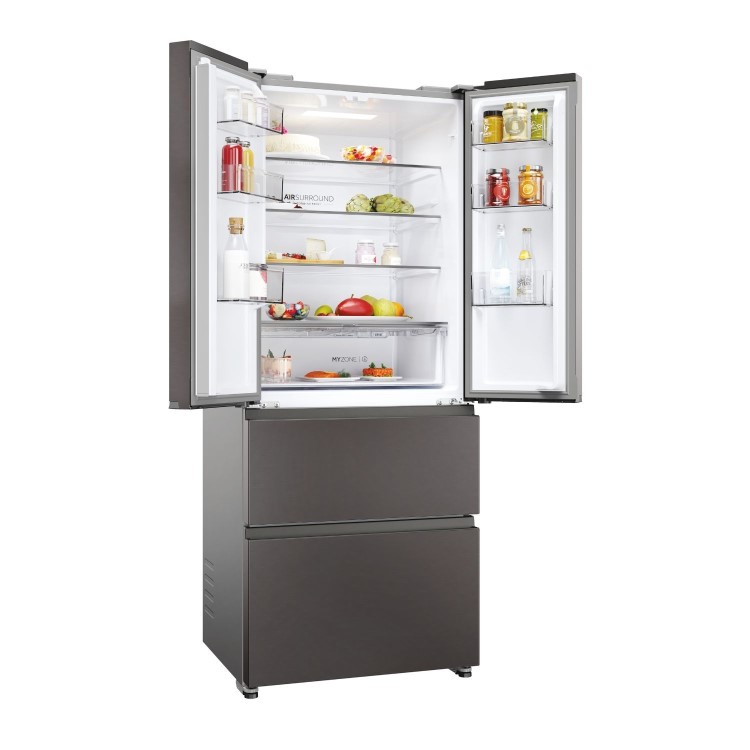 Haier FD 70 Series 3 402 Litre French Style American Fridge Freezer - Dark Inox