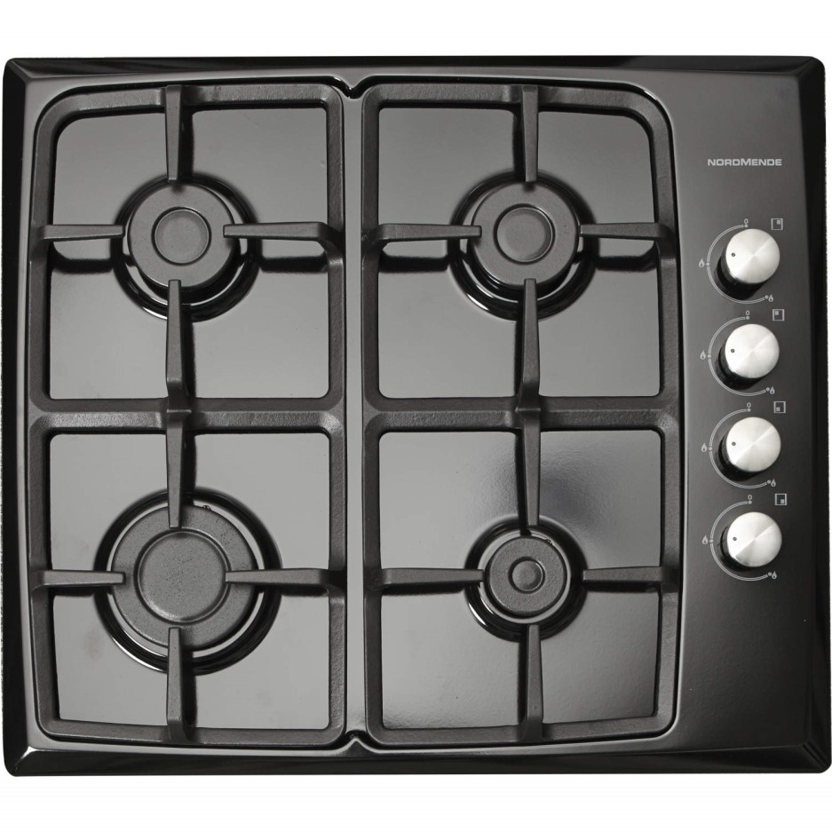 NordMende HG603BL Black 60cm Gas Hob with Stainless Steel Knobs Side
