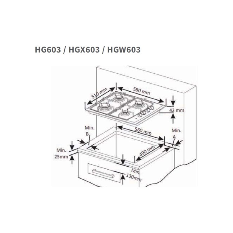 GRADE A2 - Nordmende HG603IX Stainless Steel 60cm Gas Hob with Stainless Steel Knobs - Side Control