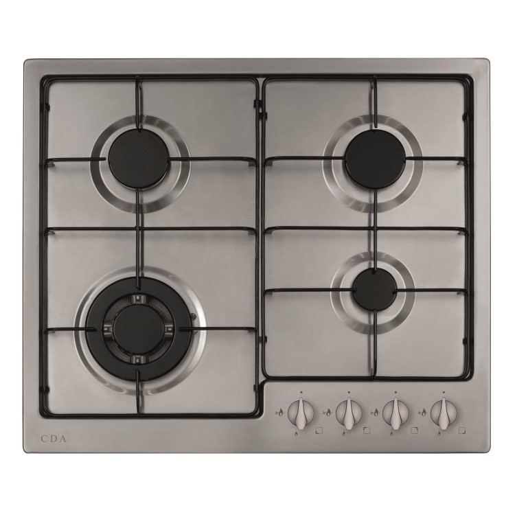 CDA 58cm 4 Burner Gas Hob with Wok Burner - Stainless Steel