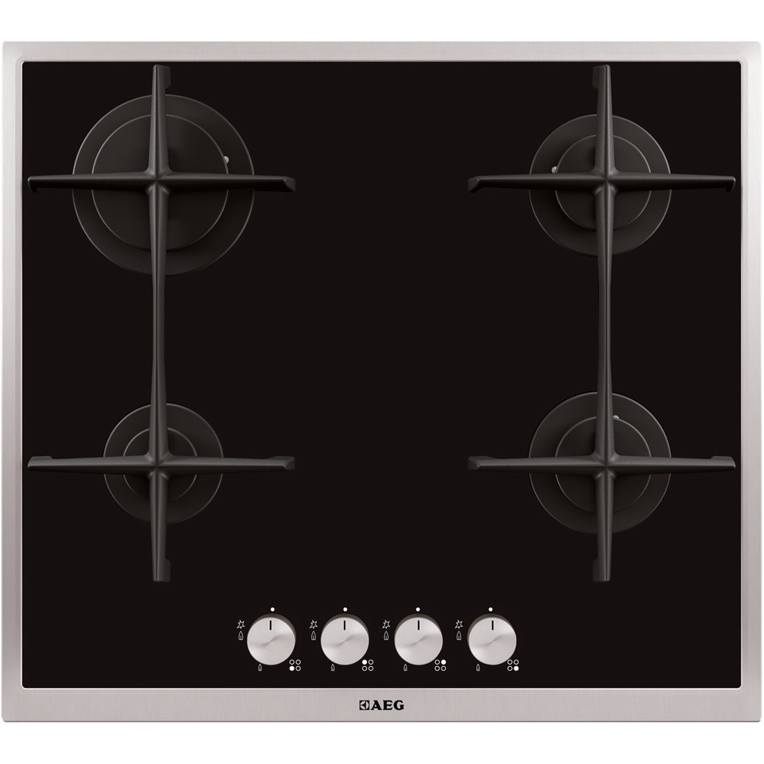 AEG HG694340XB 58cm Four Burner Gas-on-glass Hob With Stainless Steel Frame | Appliances Direct