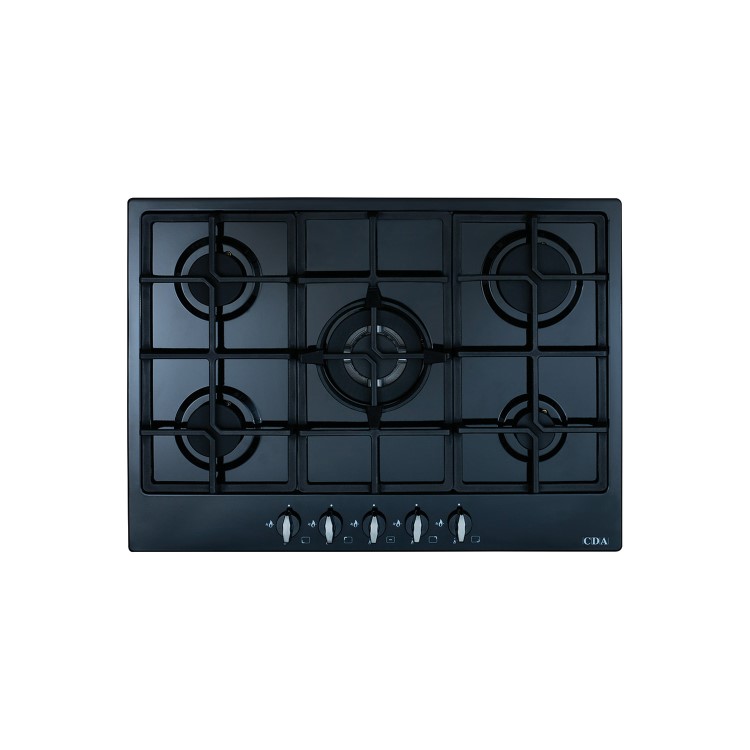 CDA HG7250BL 68cm Five Burner Gas Hob With Cast Iron Pan Supports