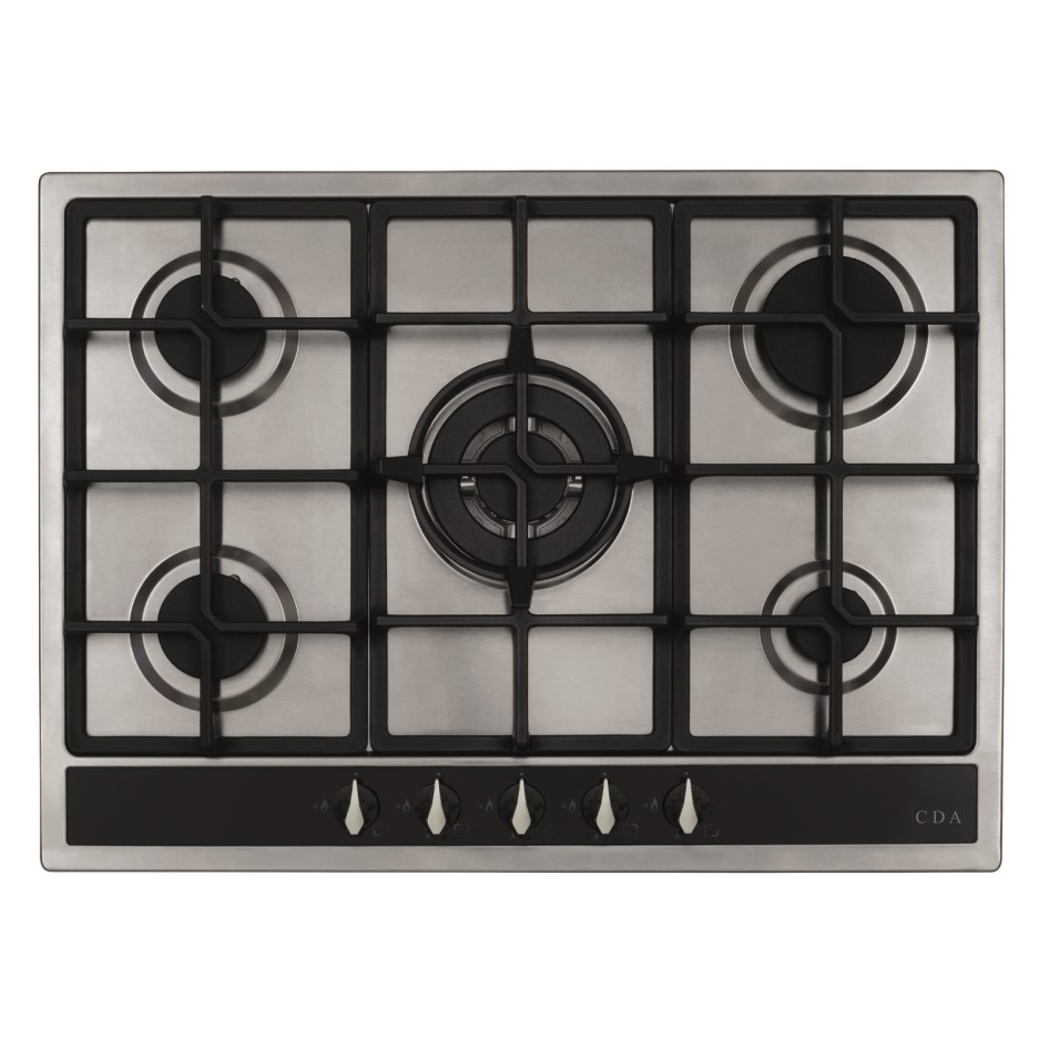 CDA HG7351SS 70cm 5 burner Gas Hob with Wok Burner Stainless Steel Appliances Direct