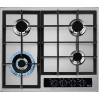 Refurbished AEG HGB64420YM 60cm 4 Burner Gas Hob with Wok Burner Stainless Steel