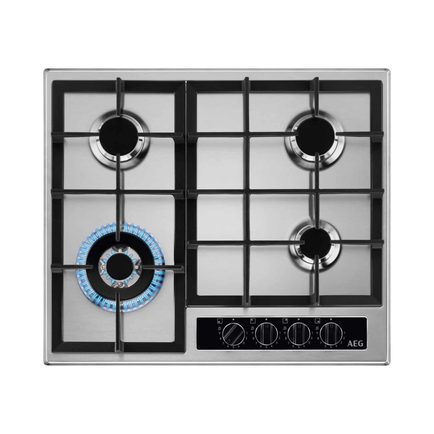 Refurbished AEG HGB64420YM 60cm 4 Burner Gas Hob with Wok Burner Stainless Steel