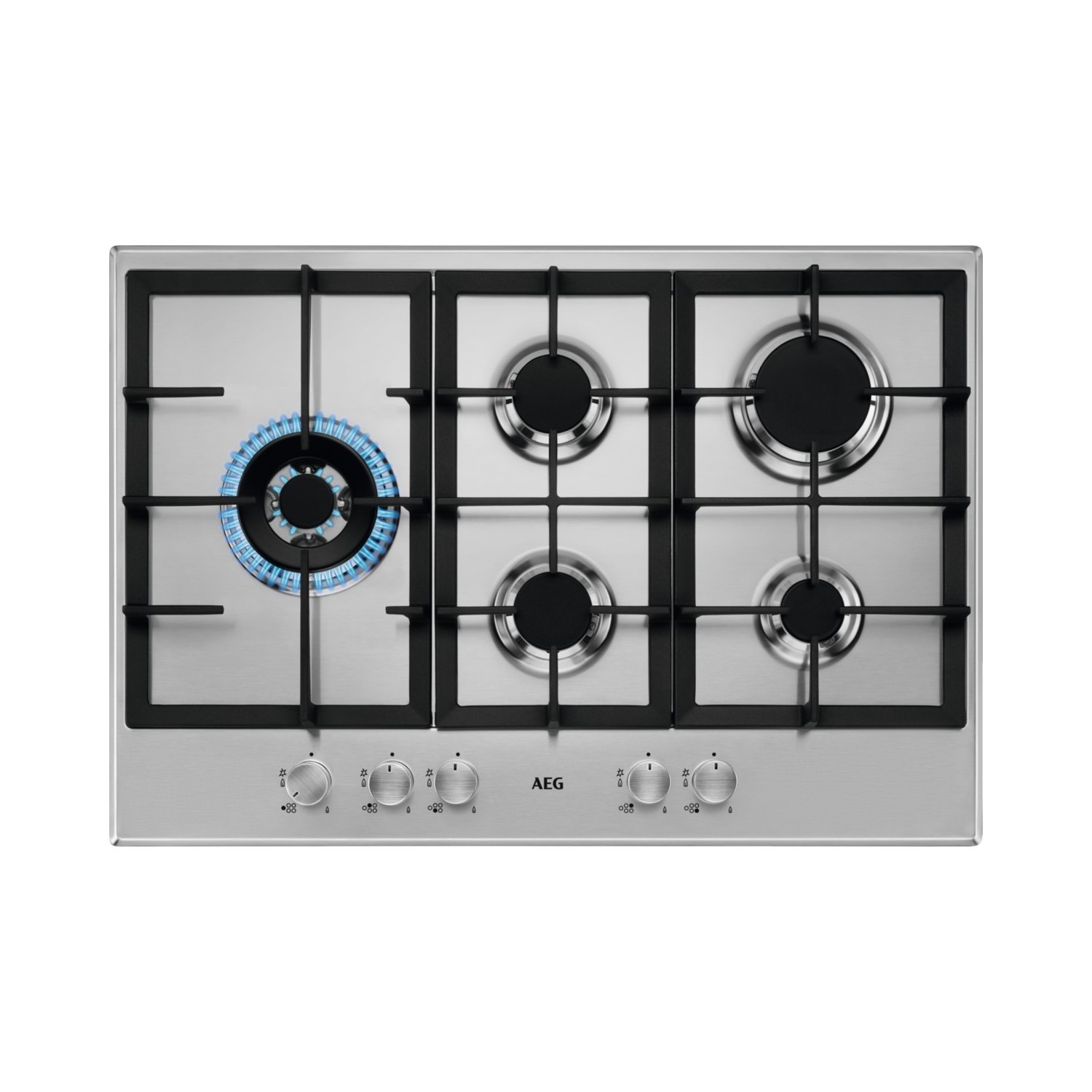 AEG 75cm 5 Burner Gas Hob with Side Wok Burner - Stainless Steel