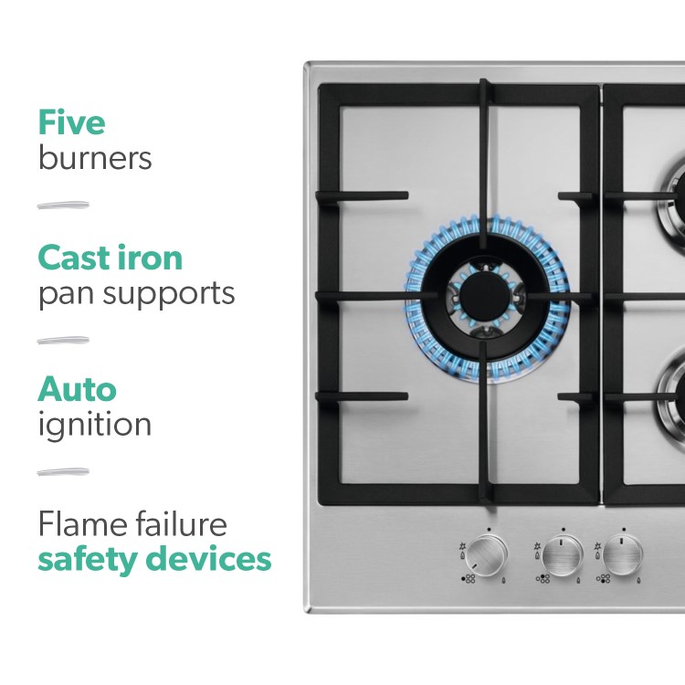 Refurbished AEG HGB75500SM 75cm 5 Burner Gas Hob with Side Wok Burner Stainless Steel