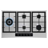 AEG HGB95520YM 86cm Five Burner Gas Hob With Cast Iron Pan Stands - Stainless steel
