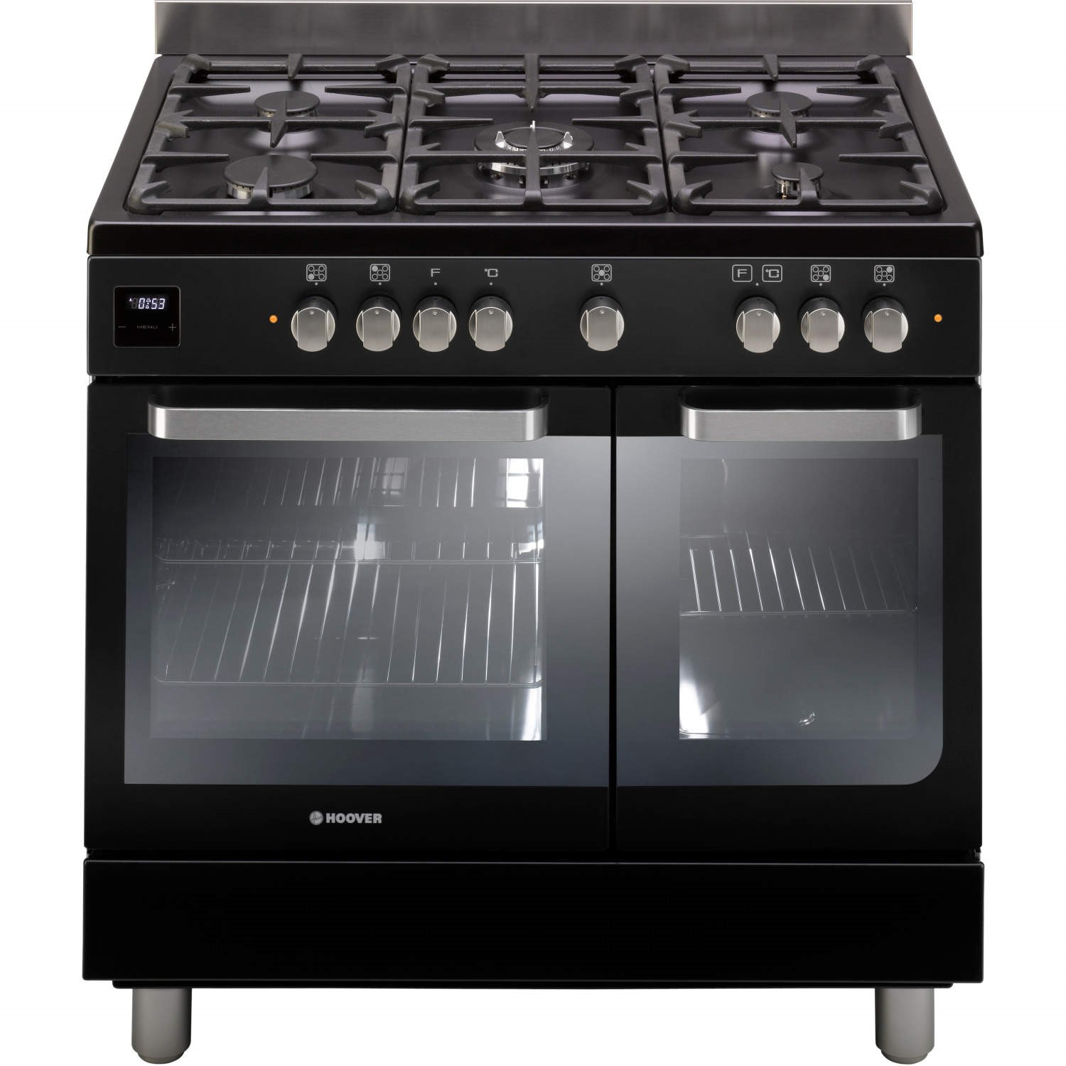 Hoover HGD9395BL 90cm Twin cavity dual fuel range cooker MF/Conv ovens