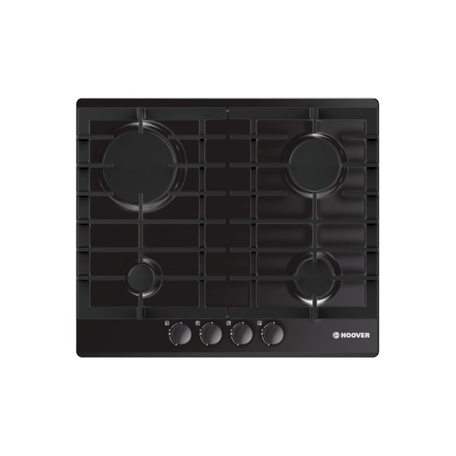 Hoover HGH64SCEB 59cm Four Burner Gas Hob With Enamel Pan Stands - Black