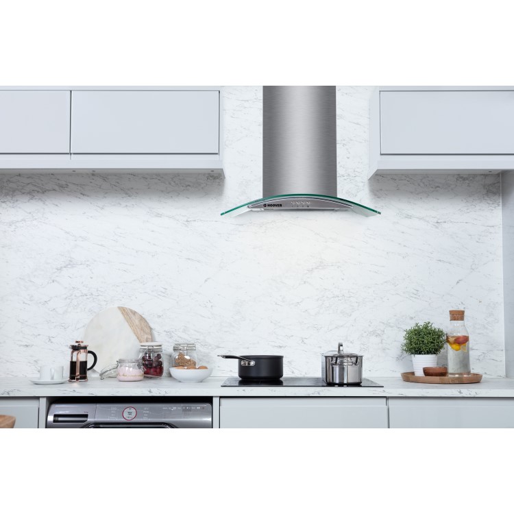 Refurbished Hoover HGM600X/1 60cm Curved Glass Chimney Cooker Hood Stainless Steel