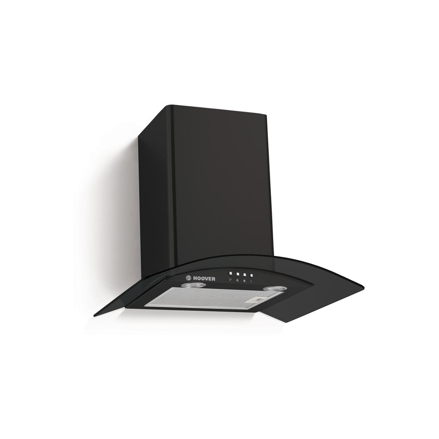 Refurbished Hoover HGM610NN 60cm Curved Glass Chimney Cooker Hood Black