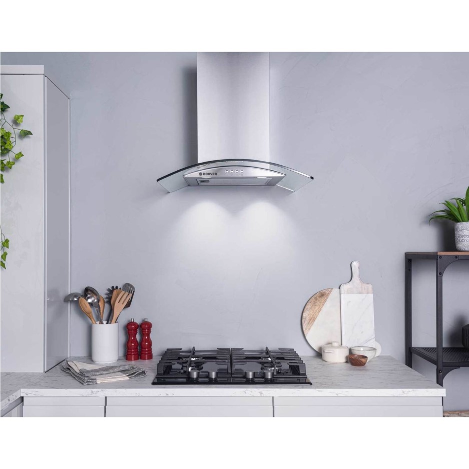 Hoover HGM910NX 90cm Cooker Hood With Curved Glass Canopy Stainless