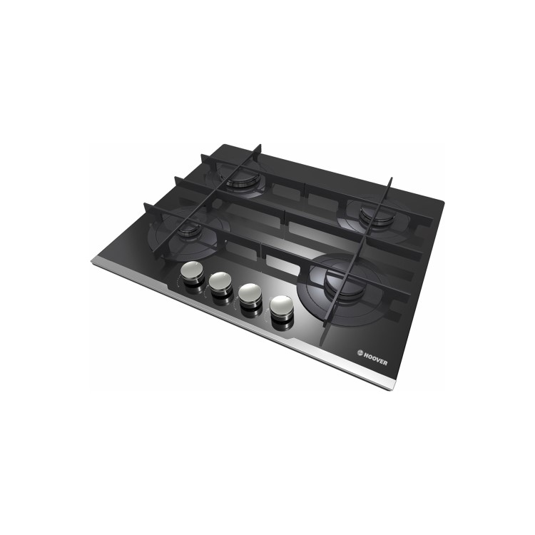 Hoover HGV64STCVB 60cm Front Control Four Burner Gas Hob - Black Glass