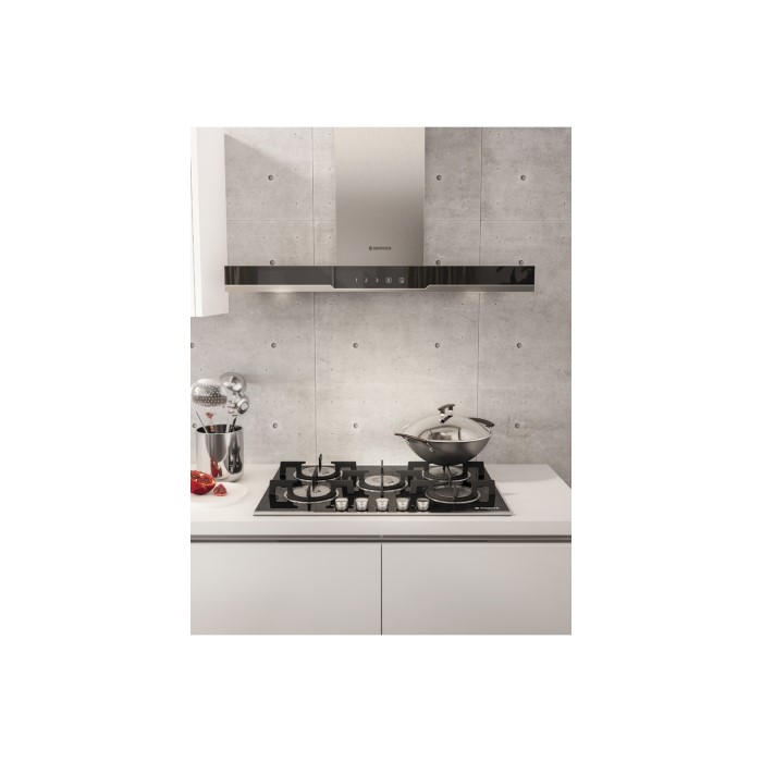 Hoover HGV75SXVB 75cm Front Control Five Burner Gas Hob With Enamel Pan Stands Black Glass