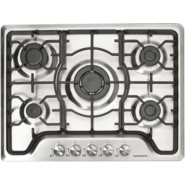 Nordmende HGW703IX Stainless Steel 70cm Gas Hob with Central Wok Burner Front Control