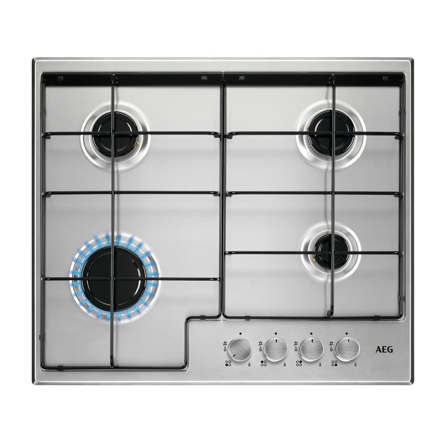 AEG HGX6400SM 60cm 4 Burner Gas Hob with Wok Burner -Stainless Steel