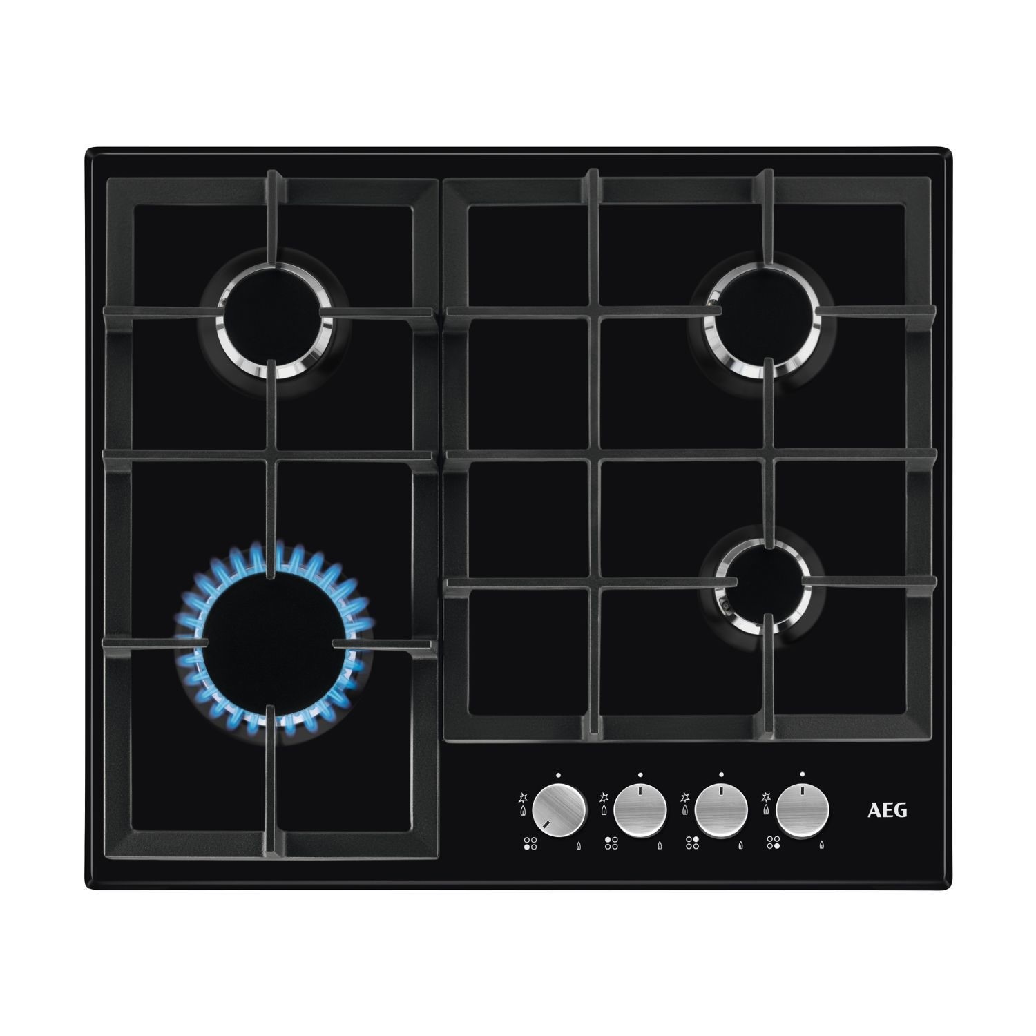 AEG HGX64200SB 3000 Series 60cm 4 Burner Gas Hob with Wok Burner - Black