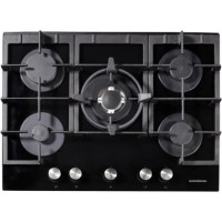 Nordmende HGX703BGL Black 70cm Gas-on-Glass Hob with Central Wok Burner - Front Control