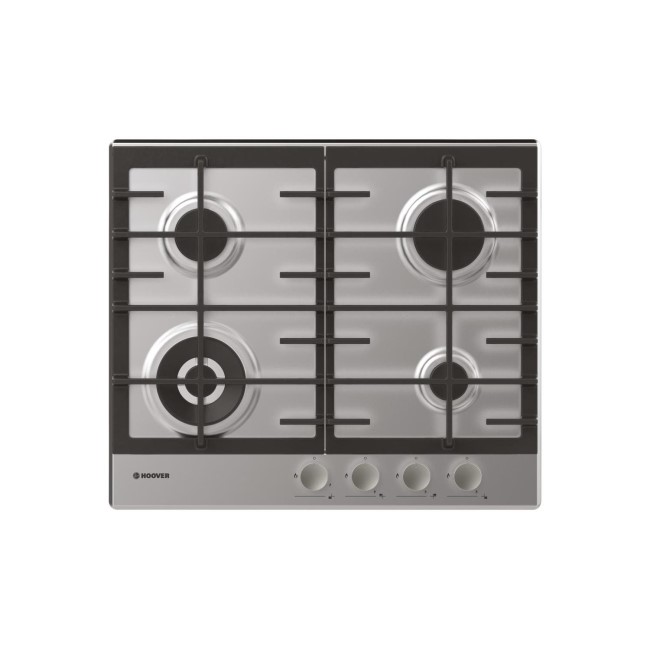 Hoover HHG6BF4MX 60cm Four Burner Gas Hob With Enamelled Pan Stands - Stainless Steel