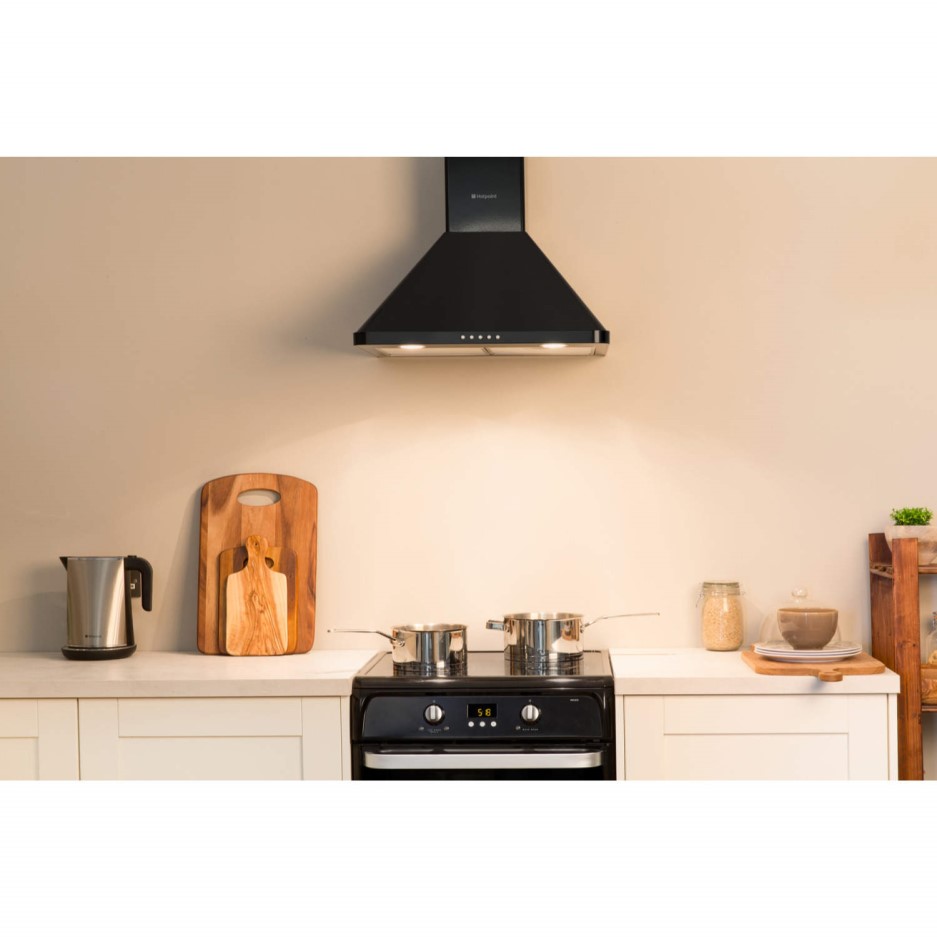 Hotpoint HHP65CMBK Classic 60cm Chimney Cooker Hood Black Appliances