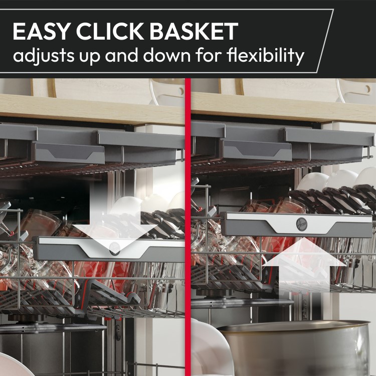 Hoover H-DISH 500 Integrated Dishwasher - Smart Wi-Fi, C-Rated, Black and Silver control panel