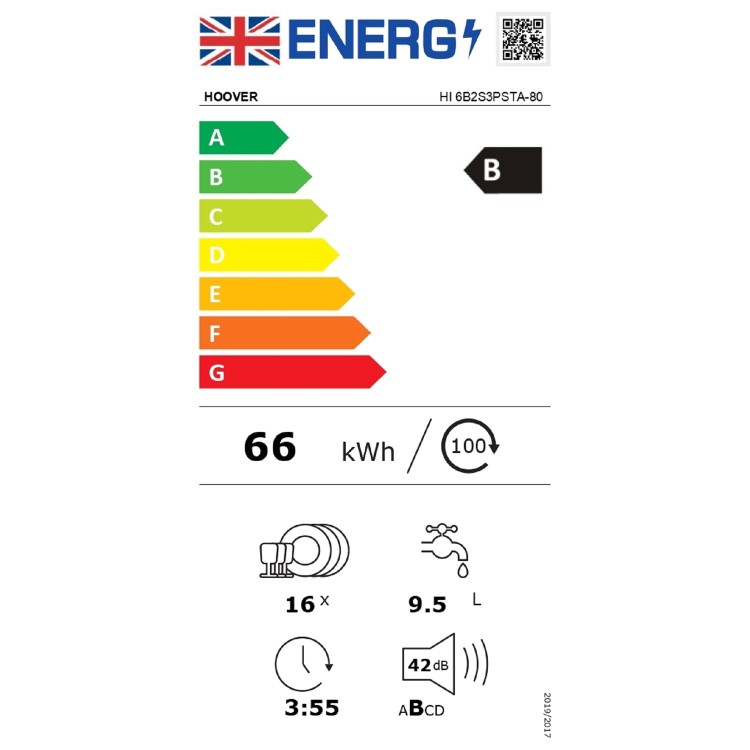 Hoover H-Dish 700 Integrated Dishwasher - Smart Wi-Fi B-Rated Graphite Control Panel