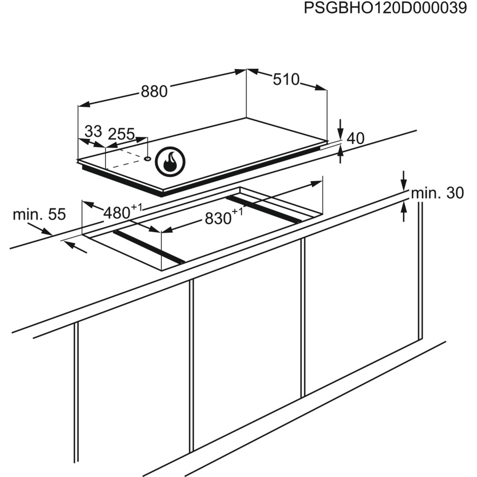 AEG HKB95540NB 88cm Front Control Five Burner Gasonglass Hob With