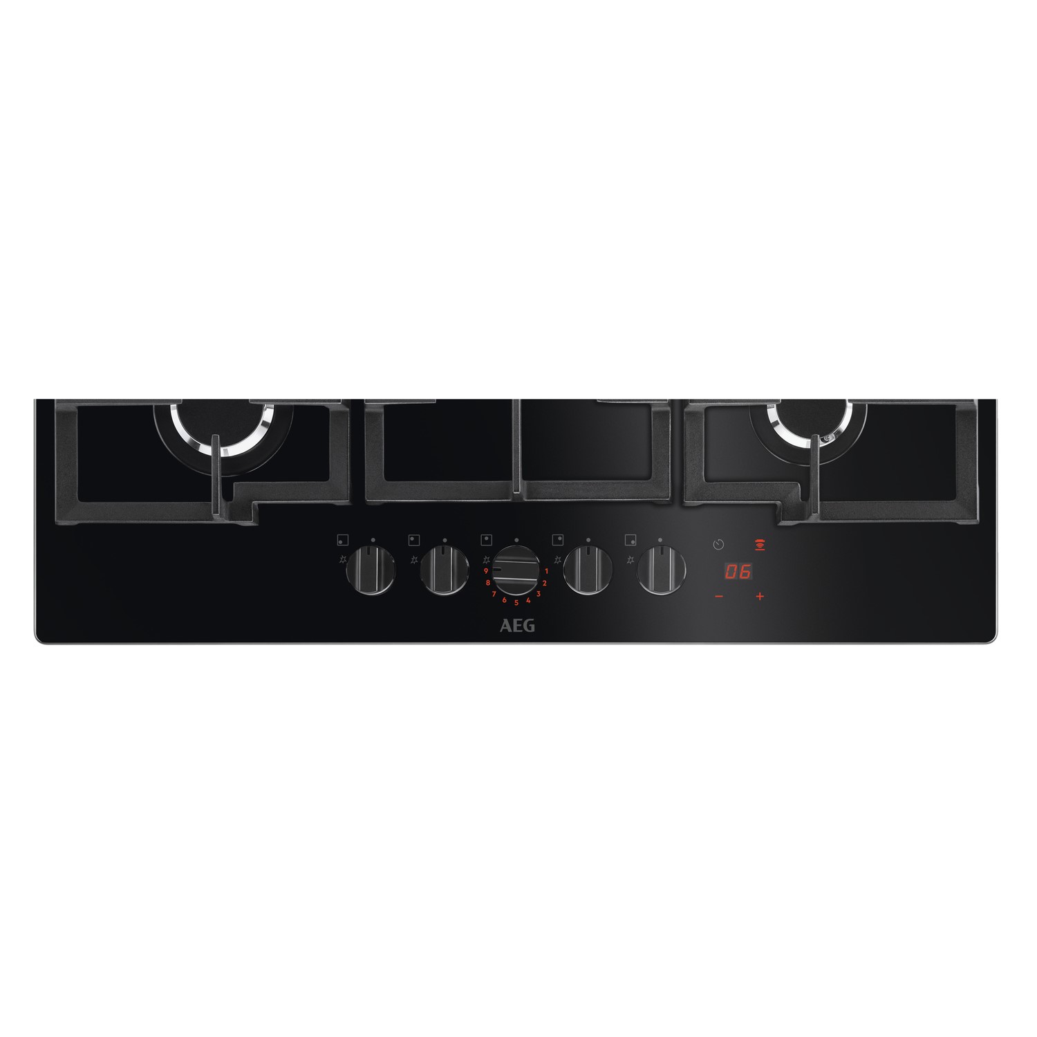 AEG 8000 Series 74cm 5 Burner GasonGlass Hob with Hob2Hood Black HKB75450NB Appliances Direct