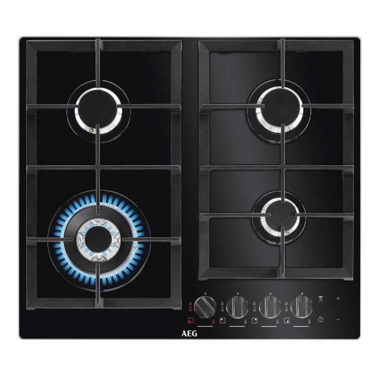 AEG HKB64NB540 60cm Four Burner Gas-on-glass Hob With Work Burner - Black