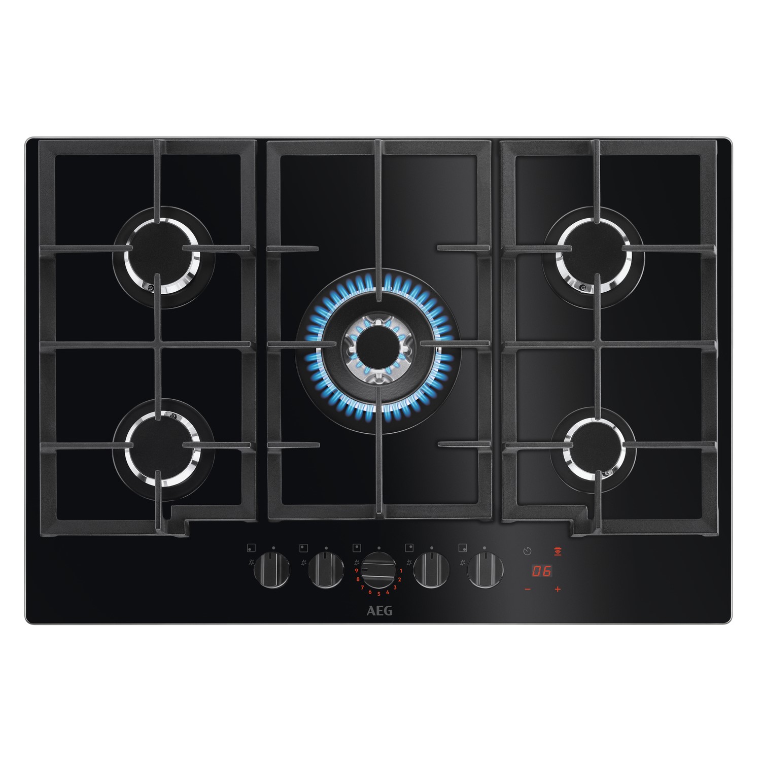 AEG HKB75450NB 74cm 5 Burner Gas-on-Glass Hob - Black AEG HKB75450NB 74cm 5 Burner Gas-on-Glass Hob - Black