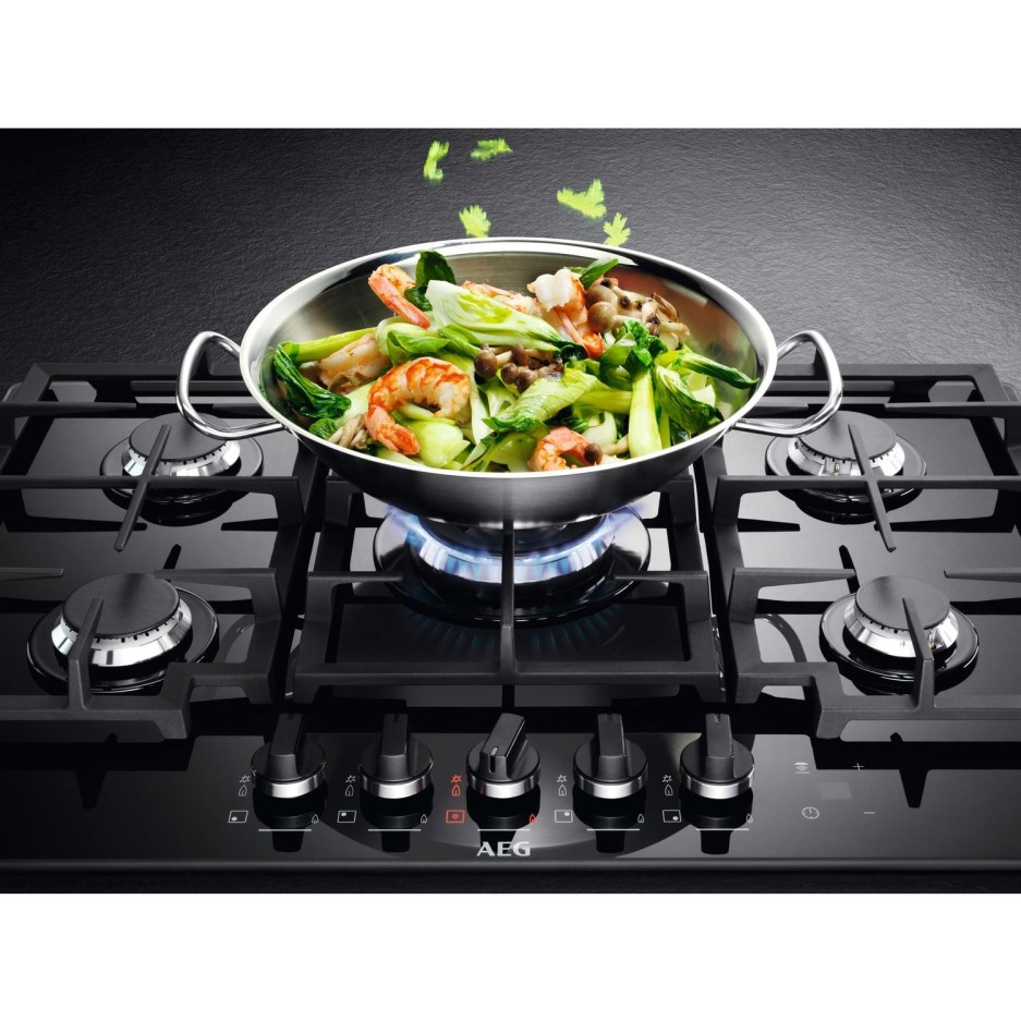 AEG HKB75NB540 75cm Five Burner Gasonglass Hob With Work Burner Black Appliances Direct