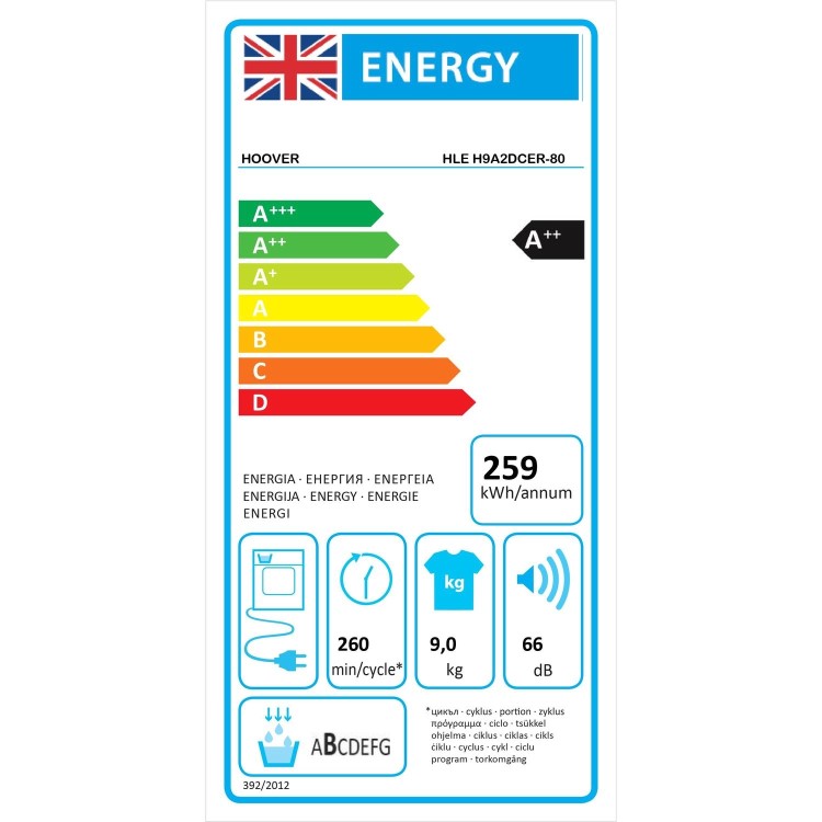 Refurbished Hoover HLE H9A2DCER-80 Freestanding Heat Pump 9KG Tumble Dryer Graphite