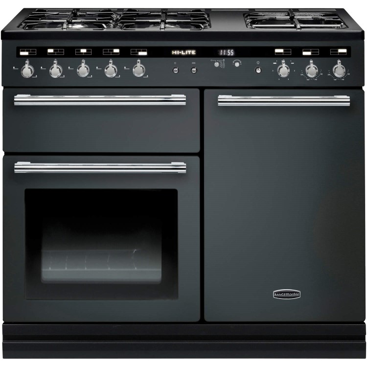 Rangemaster 104890 Hi Lite 100cm Dual Fuel Range Cooker Slate And Chrome
