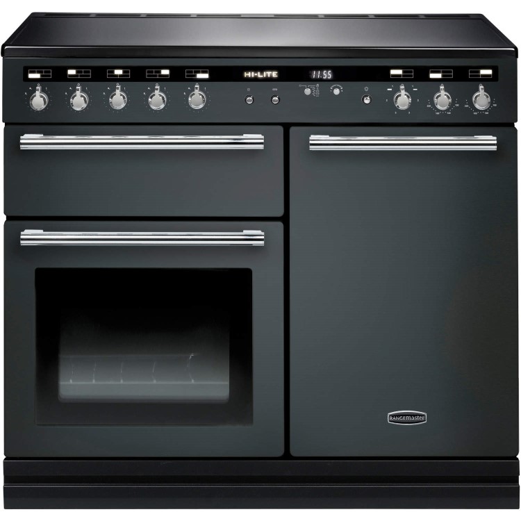 Rangemaster 104730 Hi Lite 100cm Electric Range Cooker With Induction Hob Slate And Chrome
