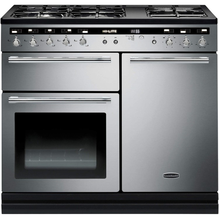 Rangemaster 104900 Hi Lite 100cm Dual Fuel Range Cooker SS And Chrome