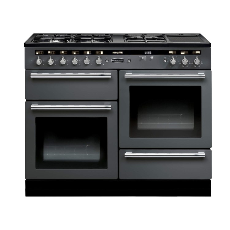 Rangemaster 102640 Hi Lite 110cm Wide Dual Fuel Range Cooker Slate And Chrome