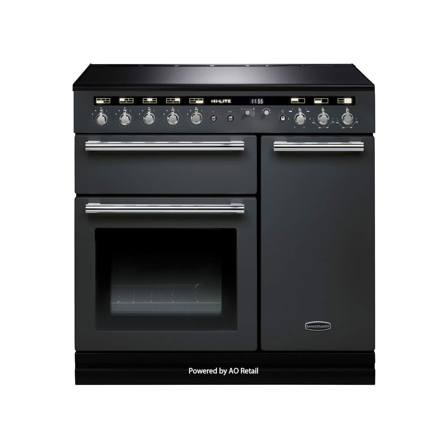 Rangemaster 104440 Hi Lite 90cm Electric Range Cooker With Induction Hob Slate Chrome HLT90EISLC