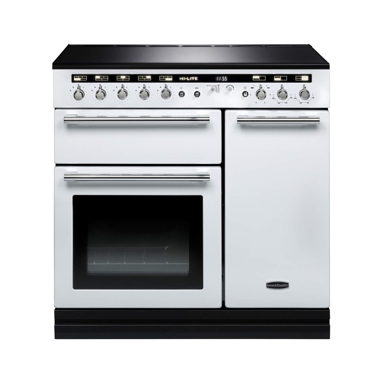 Rangemaster 104460 Hi Lite 90cm Electric Range Cooker With Induction Hob White Chrome