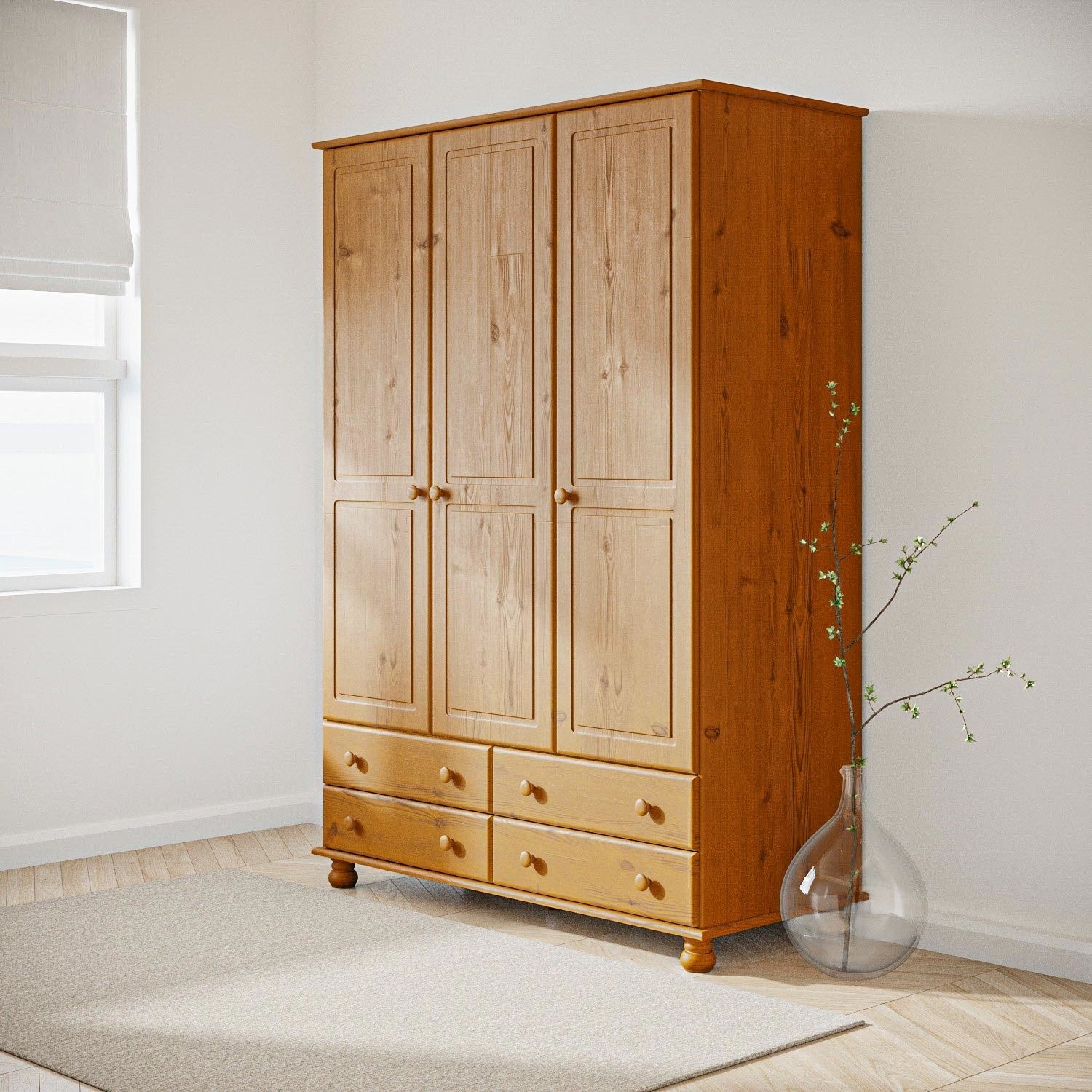 Details About New Modern High Quality 3 Door 4 Drawer Solid Pine Wardrobe Bedroom Furniture