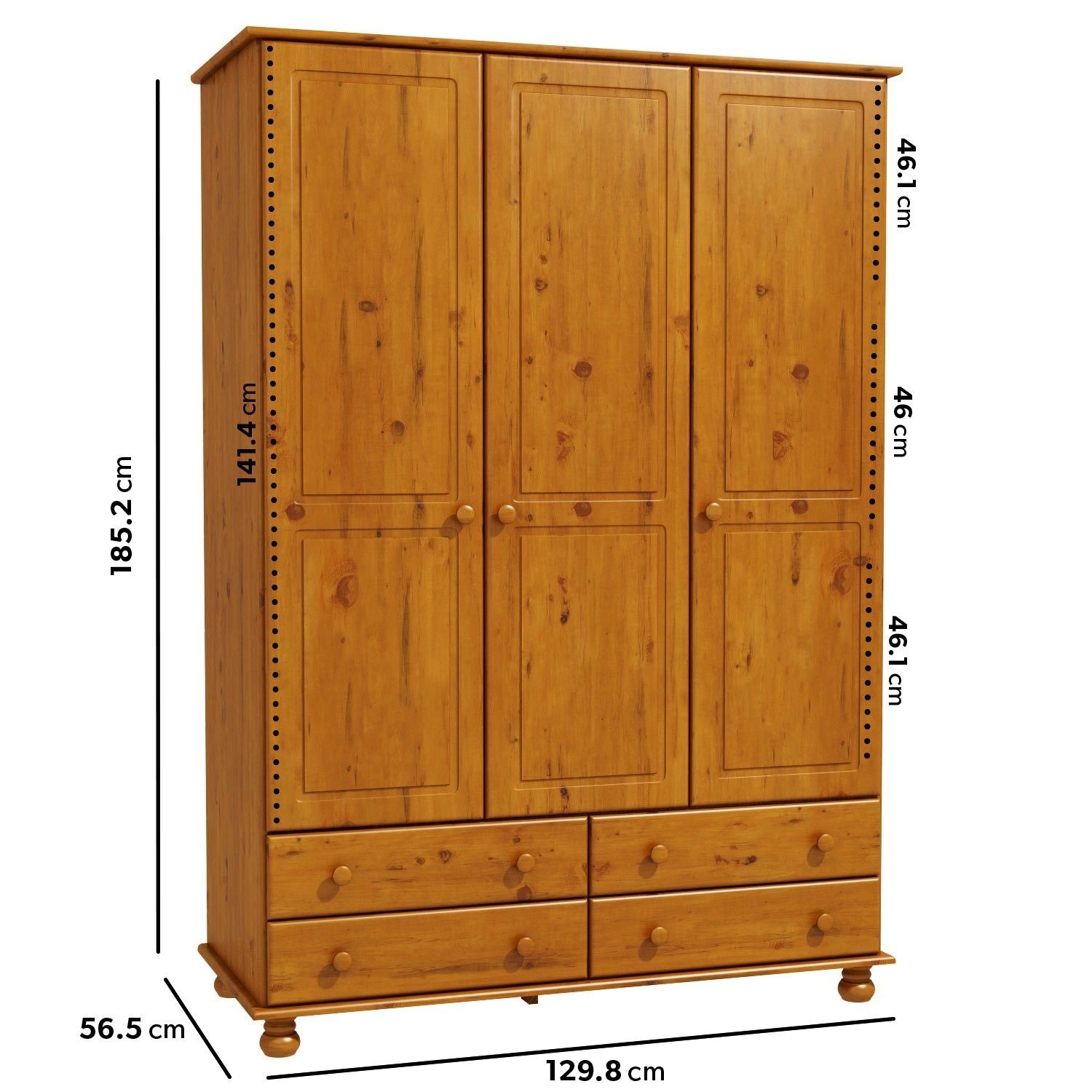 New Modern High Quality 3 Door 4 Drawer Solid Pine Wardrobe